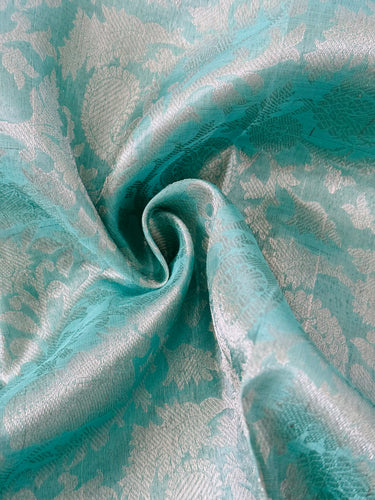 ShopNaya Exclusive | Metallic Kanchipuram Pure Silk Saree | Pastel Cyan Blue | Pure Silver Zari | Handwoven | Ships from California